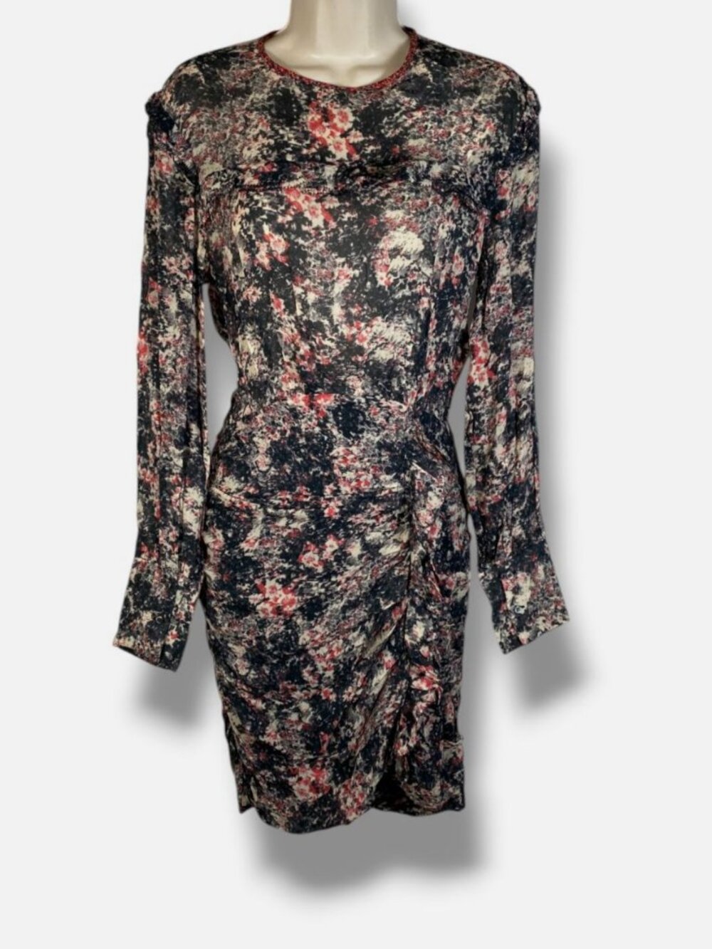 Isabel Marant Etoile Women's Black Sheer Long Sleeve Shift Dress Size 34